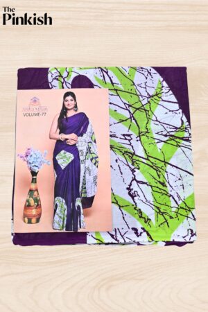 Premium Purple, White & Green Indian Batik Saree with Blouse Piece
