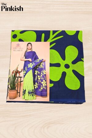 Premium Green & Blue Indian Batik Saree with Blouse Piece