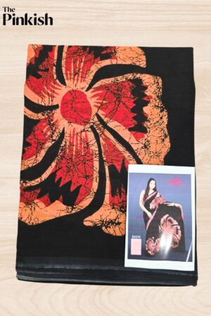 Black, Orange & Yellow Mix Premium Quality Indian Batik Saree with Blouse Piece